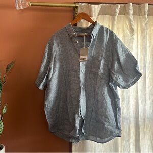 Everlane Linen Casual Button Down Shirt Coastal Pinstripe Blue White NWT Men XXL